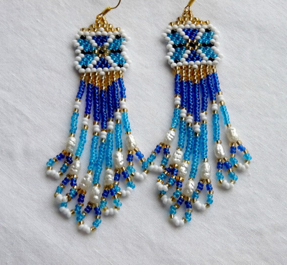 Fancy Handcrafted Beaded Earrings by MyRainyDayFinds on Etsy