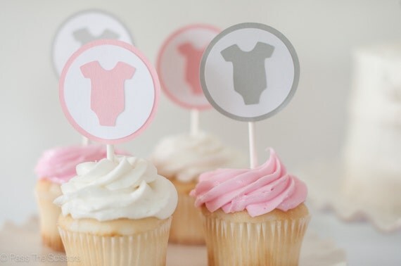 Baby Shower Decoration, Girl Baby Shower, Baby Girl Decorations, Pink Gray Shower, Baby Shower Cupcake Toppers Il_570xn