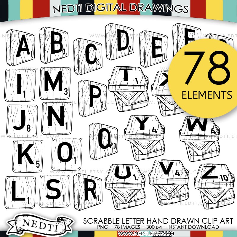 Wooden Scrabble Letter Tiles Doodle Clip Art No.2 Clipart