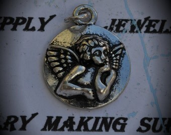 Angel Medal Sterling Silver Plated Charm