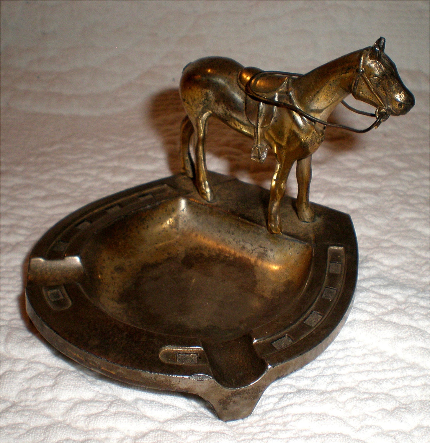Small Cast Metal Horse and Horseshoe Ashtray Made In Occupied