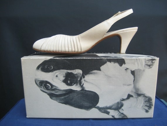 1985 HUSH PUPPIES Ivory Cream Rouched Sling Back Shoes - Ladies 8 - 8 ...