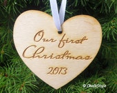 Christmas Tree Decoration Ornament Engraved Christmas Ornament Our First Christmas Newlyweds New Baby Wooden Heart Ornament Il_170x135