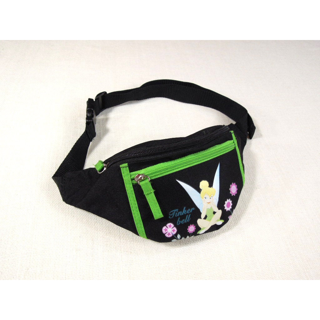 90s TINKERBELL Disney Black Canvas Fanny Pack Hip Sack Pouch