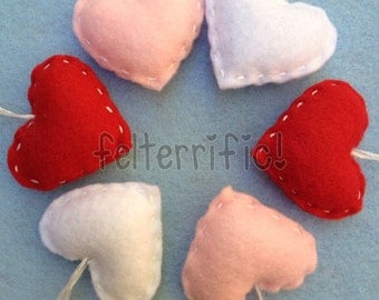 1 dozen Handmade Mini Felt Heart Ornaments