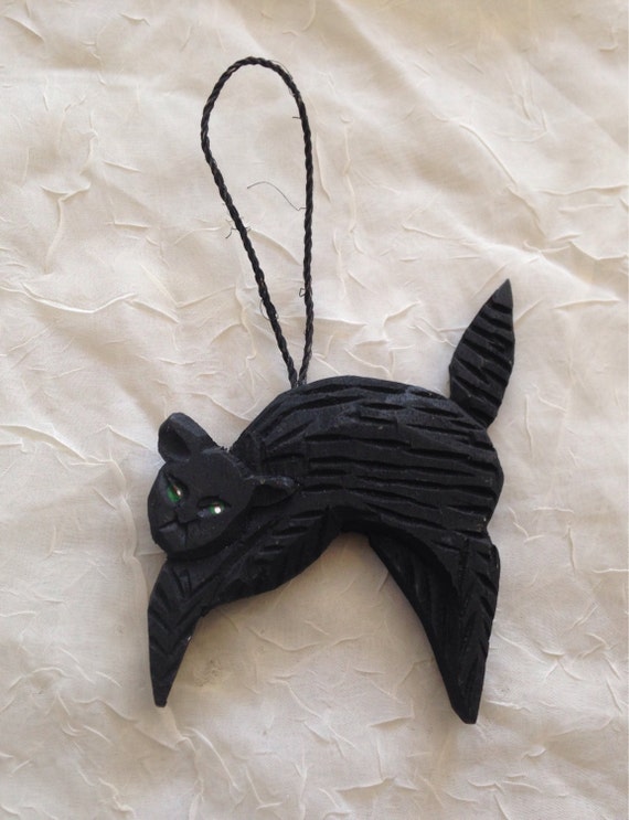 Vintage Black Cat Wooden Carved Ornament for by StefanieSchmid