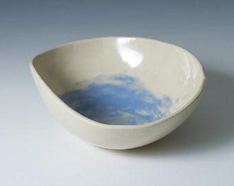 Second - Natural White and Blue Stoneware Pottery Ceramic Bowl 6 to 7 inches - Display Bowl - ready to ship