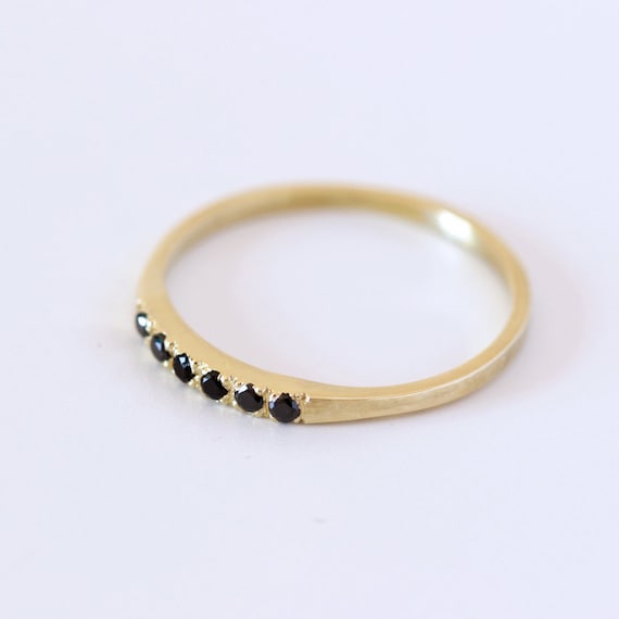 SIZE 6 - Pave Black Diamond Ring - Thin Diamond Band - 18K Solid ...