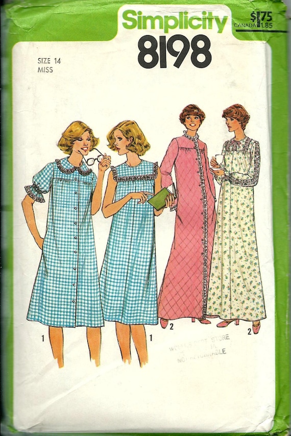 Simplicity 8198 Misses Nightgown and Robe Pattern, Two Lengths, Size 14