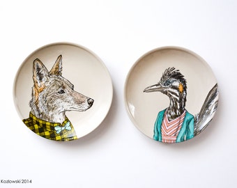 Opposites Attract - Mrs. Roadrunner & Mr. Coyote Dinner Plates - Set of 2