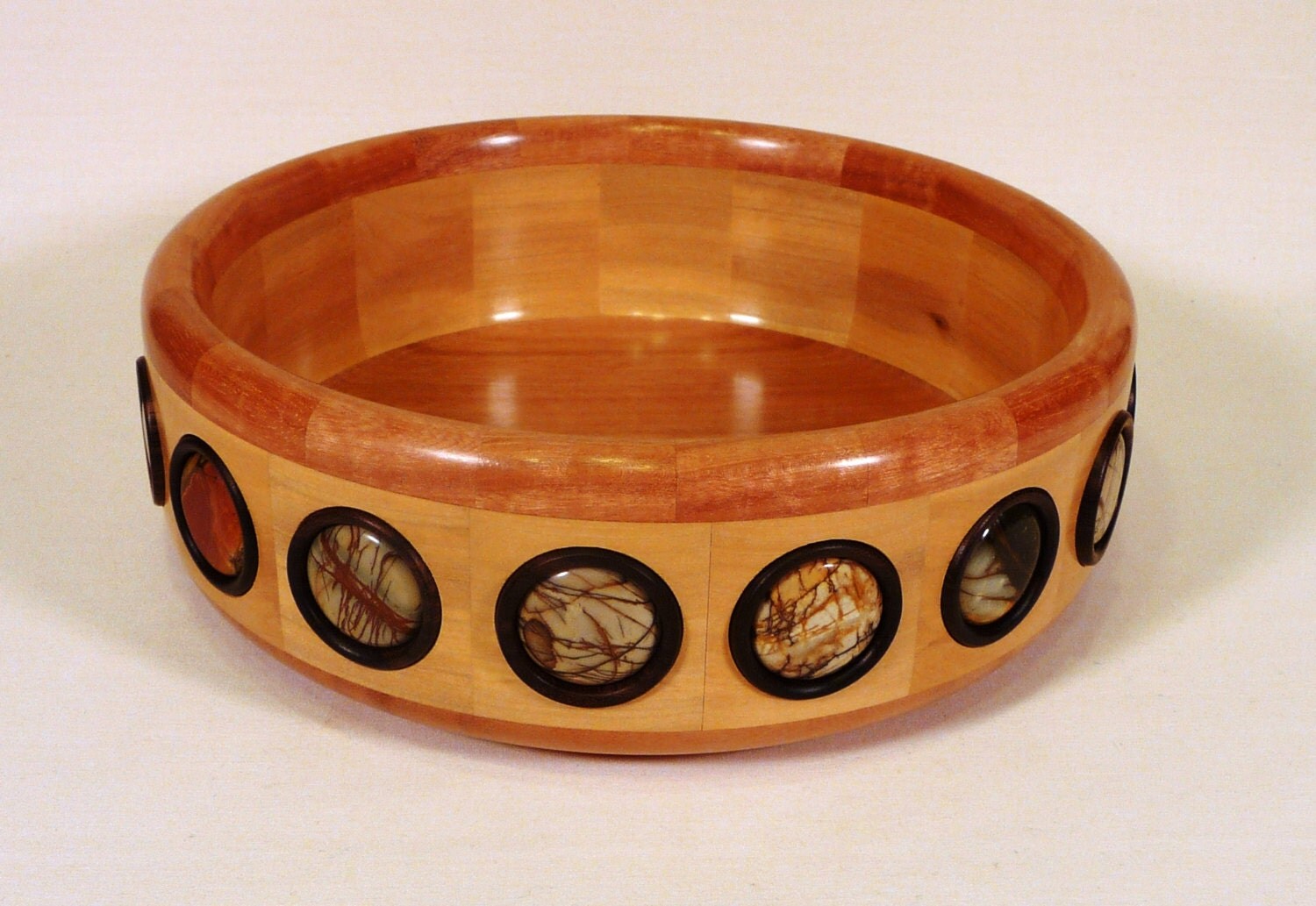 Segmented wooden bowl with stone inlay Red Creek by HWRWood