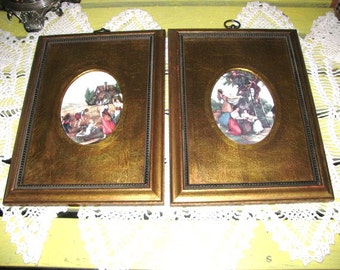 Gold Gilt Victorian Prints Wood Framed Harvest Gravure Scenes Wheat and Fruit Orchard Free USA Shipping, Tracking w Insurance Included