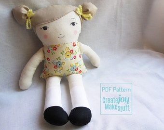 Girl Doll Sewing Pattern - PDF printable - Tutorial, simple, easy, cloth, fabric, softie, stuffed, soft, toy, pdf cloth doll pattern