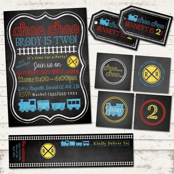 Train Birthday Party Pack- All Aboard - Choo Choo - Blackboard, Chalkboard - Custom, Printable Designs Il_570xn