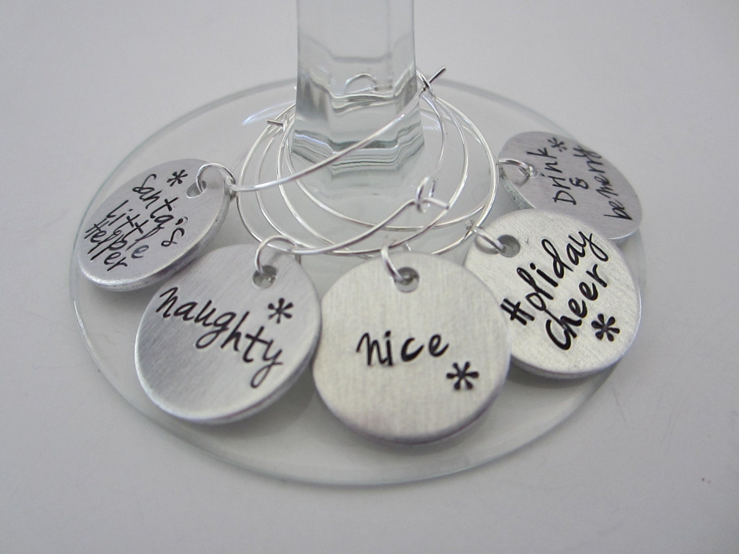 Holiday Wine Charms / Hand Stamped Wine Charms / by kimgilbert3