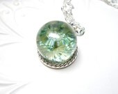 Queen Anne's Lace Resin Necklace Sphere - Flowers encased in resin orb, Pressed Flower Jewelry, Romantic  Necklace