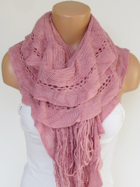 Items similar to Knitted Shawl Scarf , Pink Scarf, Neck Warmer, Winter ...