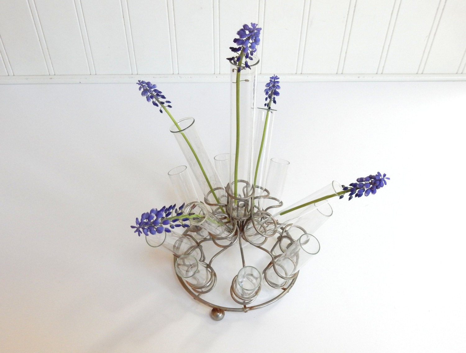 VINTAGE TEST TUBE Vase Industrial Metal Glass Flower