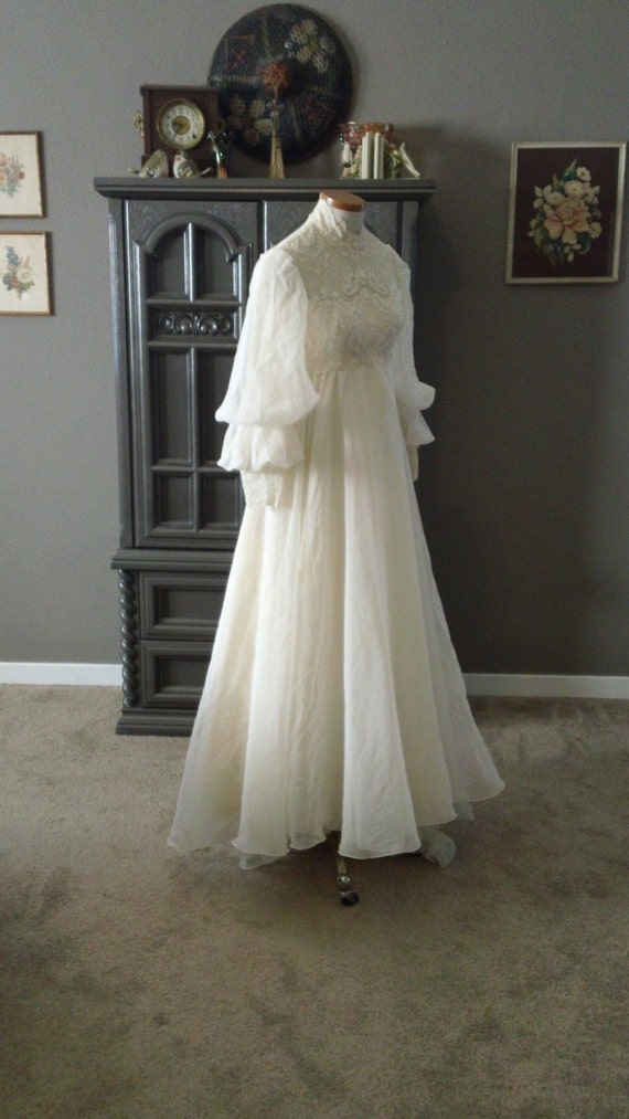 60s Henri Bendel layered Sweep Chiffon Bishop Sleeve Wedding