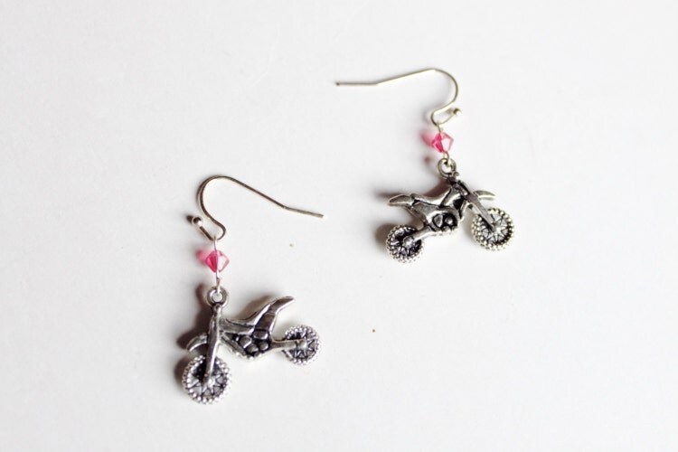 Pink Dirt Bike Earrings by CherryBlossomMuse on Etsy