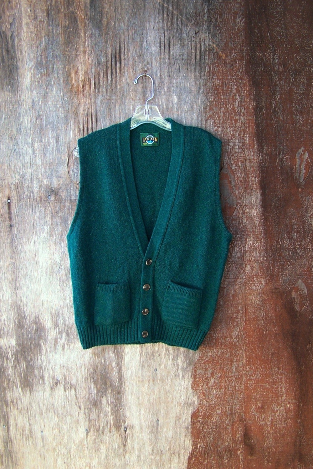 Grandpa sweater vest dark green wool blend Jantzen by GloriousMorn