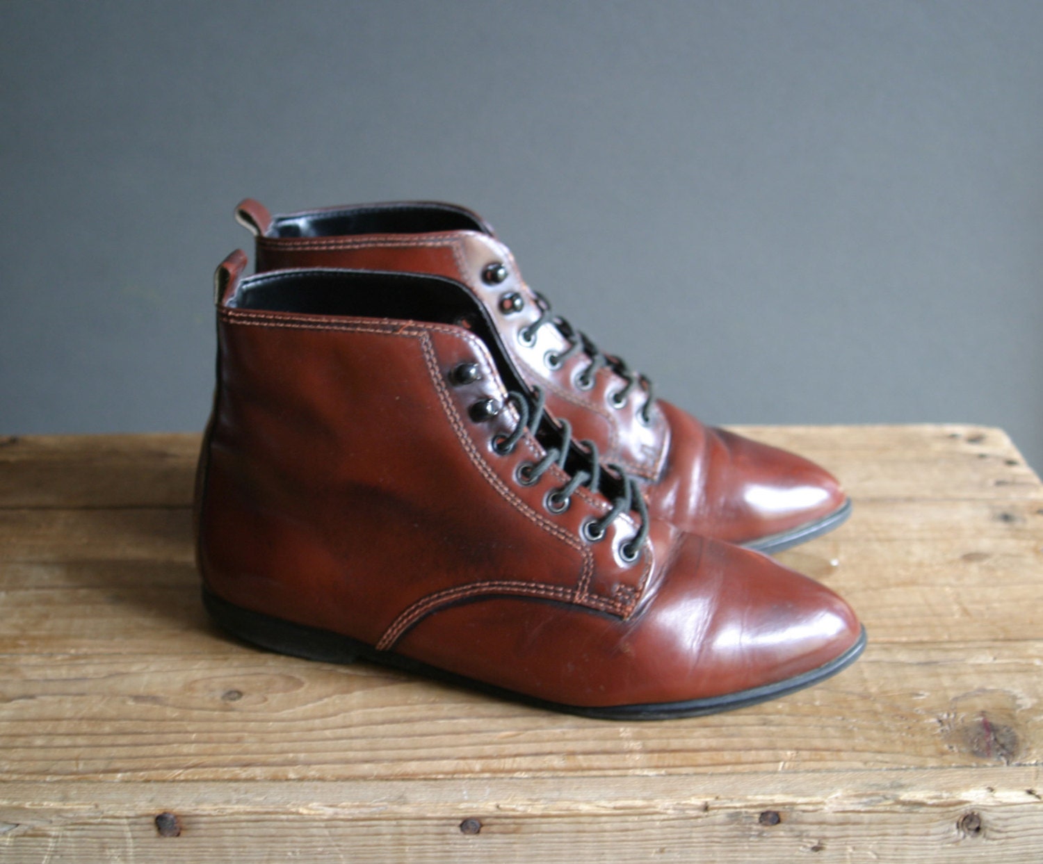 brown leather lace up ankle boots