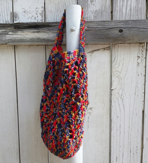 Red Blue and Yellow Reusable Bag Shopping Bag by MonkeesYarns
