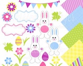 50% OFF - INSTANT DOWNLOAD - easter clipart and digital paper pack - easter bunny clip art - printable pattered backgrounds - easter eggs Il_170x135
