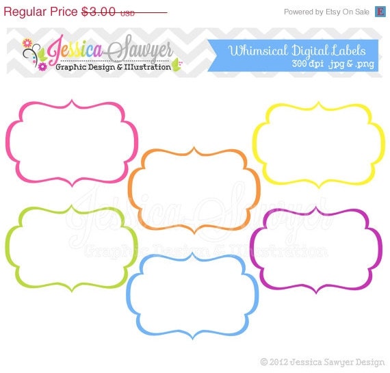 50% OFF - INSTANT DOWNLOAD, whimsical labels - tag clipart - printable labels - rainbow - cards - invitations - scrapbook - digital frames Il_570xn
