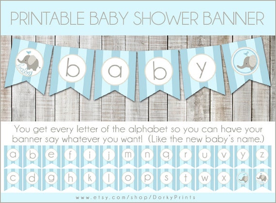 blue elephant baby shower printable banner pdf printable