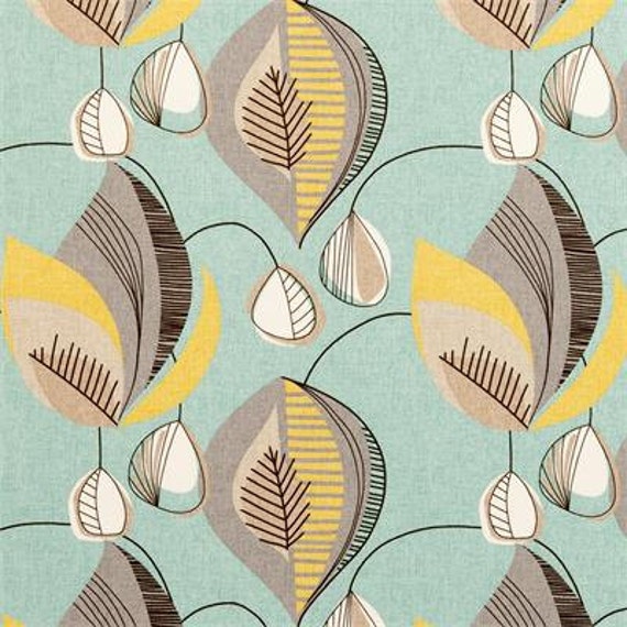 Fabric On Sale Aqua Blue Yellow Cotton Upholstery Fabric