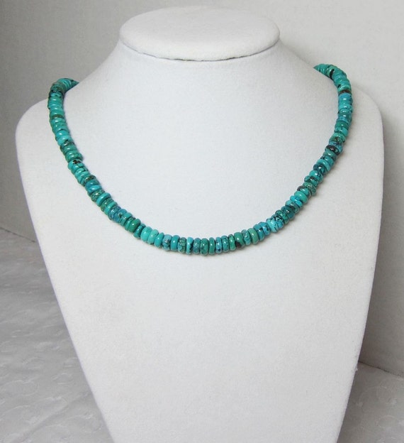 Unisex Genuine Turquoise Rondelle Beaded Necklace with