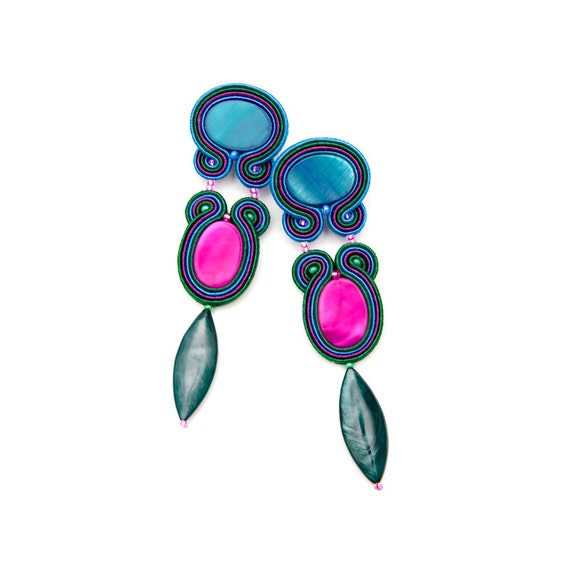 Colorful statement earrings summer trends. Long dangle by MANJApl