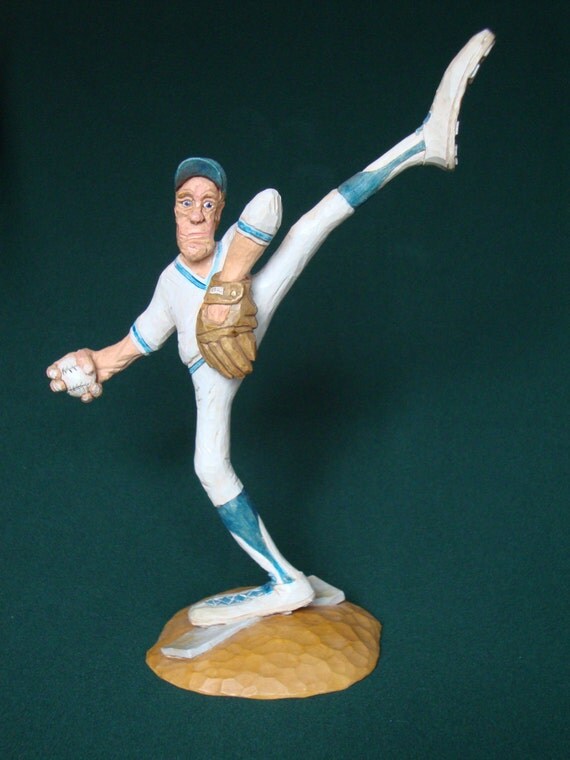 woodcarving baseball player sculpture baseball by