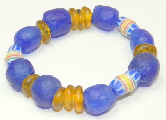 Cobalt blue African trade bead stretch bracelet, African trade bead jewelry, stacking bracelets ...