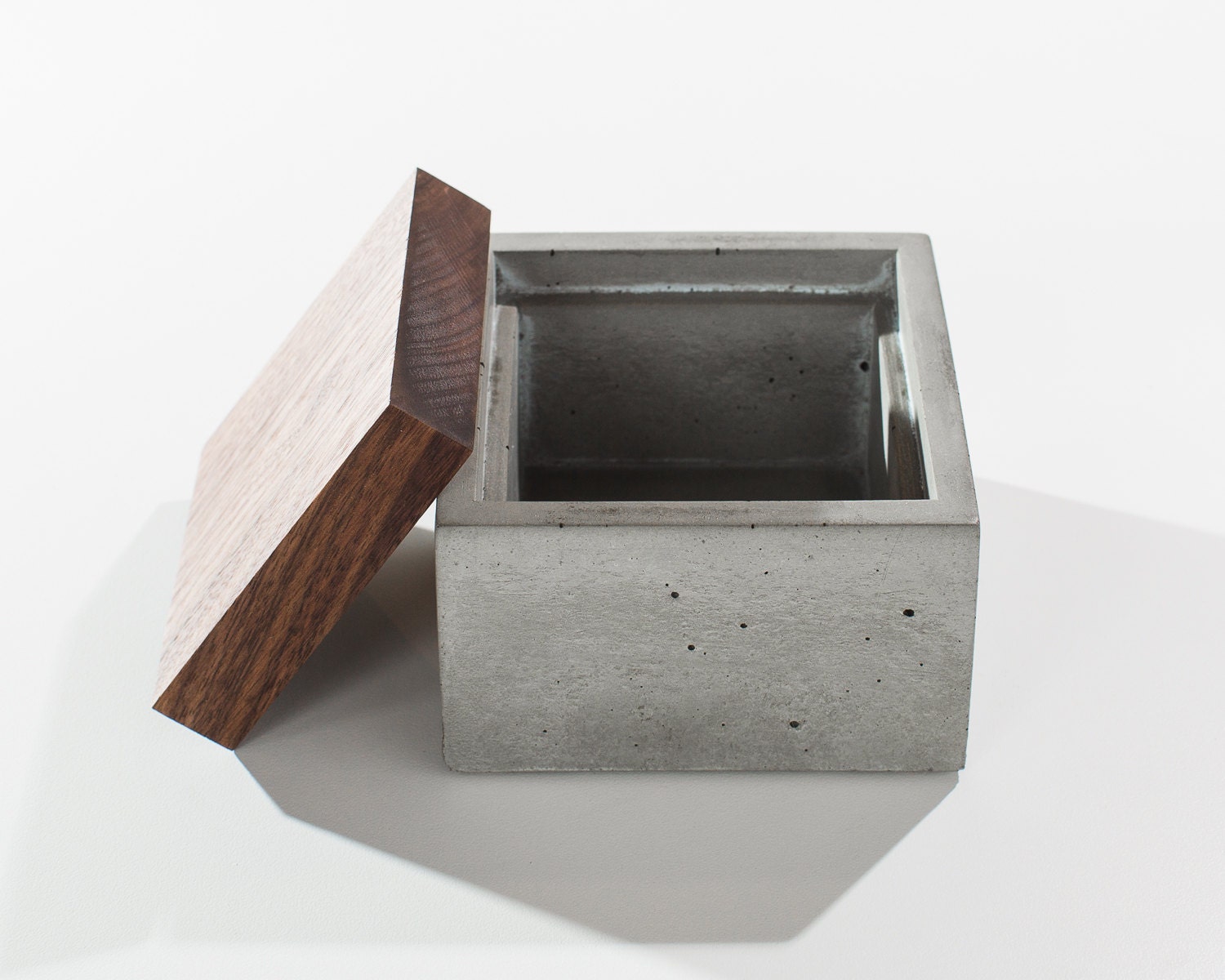 Small Grey Concrete Box with solid Dark American Walnut wood