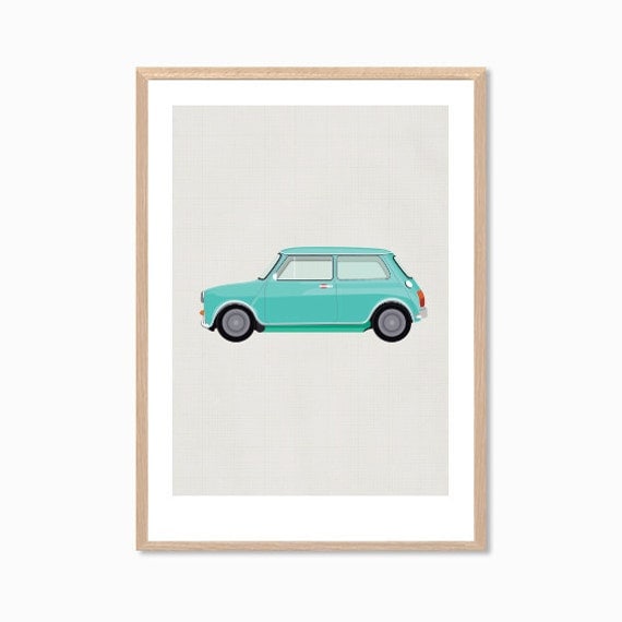 MINI COOPER Car Poster : Modern Illustration Retro Art Wall