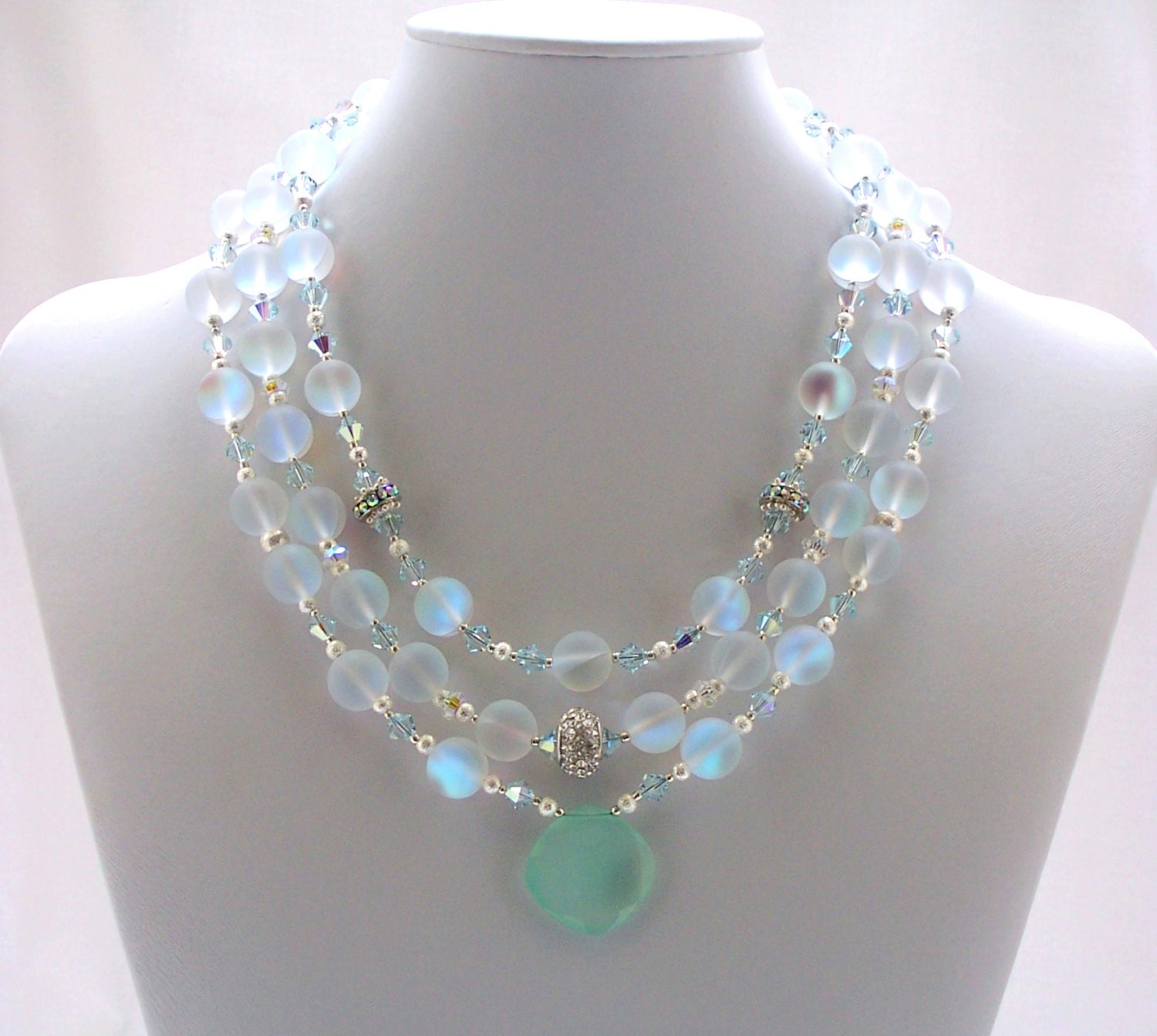 Matte Crystal Necklace Multi Strand Swarovski Jewelry