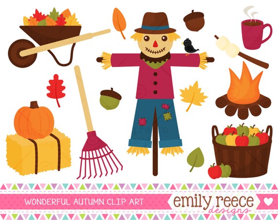 50% OFF - Scarecrow Apples Pumpkin Hot Cocoa Cute Clip Art - Commercial Use - Scrapbooking Invitations Cards - Instant Download Il_570xn