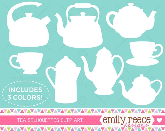 50% Off Sale - Teapot Teacup Silhouette Tea Cute Clip Art - Commercial Use - Scrapbooking Invitations Cards - Instant Download Il_570xn