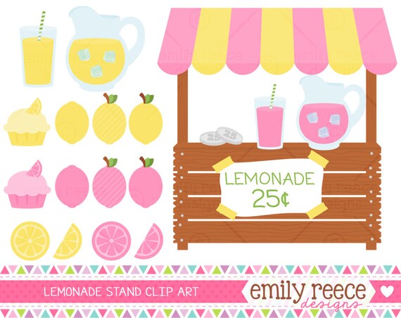 50% OFF - Lemonade Stand Pink Lemonade Lemons Cute Clip Art - Commercial Use - Scrapbooking Invitations Cards - Instant Download Il_570xn