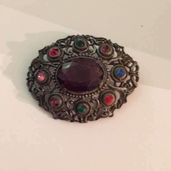 Items similar to Vintage Jewelry large pot metal large amethyst crystal