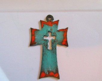 Rustic cross pendant #CC011patina