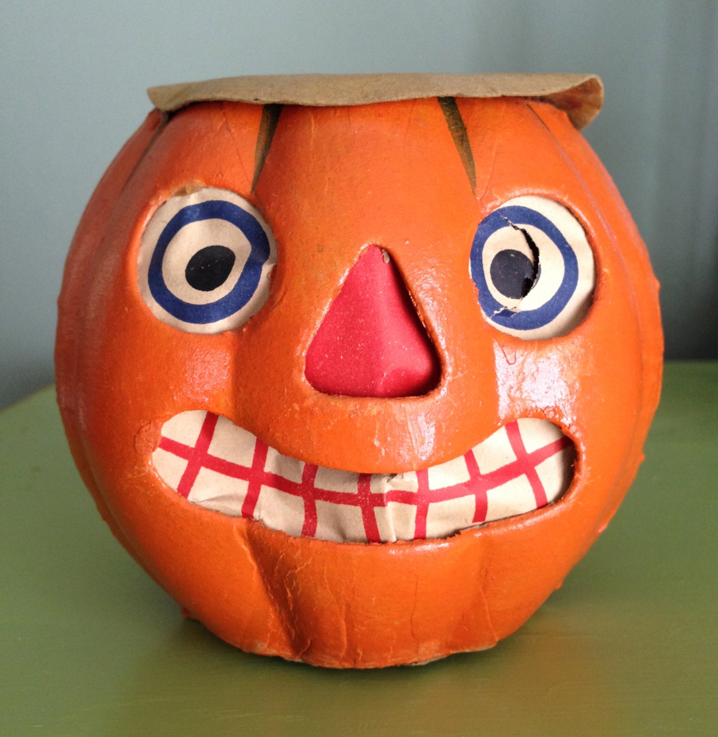 Antique Halloween Jack O Lantern German Paper Mache Pumpkin