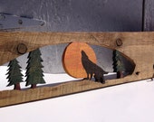 Barn wood coat rack, Howling Coyote and Moon lodge home decor,reclaimed wood coat rack