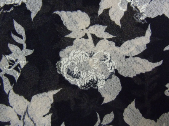 Sheer Black Floral Fabric Delicate Lightweight Knit by ReTHINKinIt