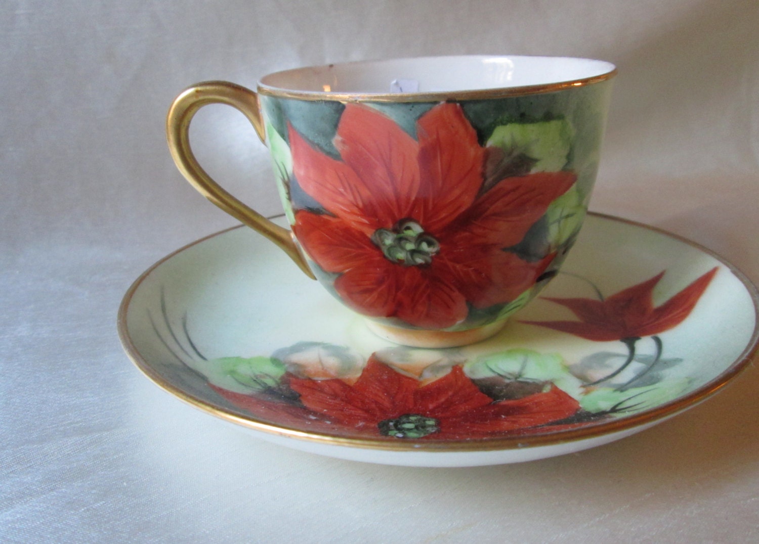 Antique Nippon Cup Hand Painted Tea Cup and Saucer Gold
