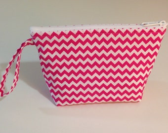 Pink Chevron Make Up Bag - Accessory - Cosmetic Bag - Gift