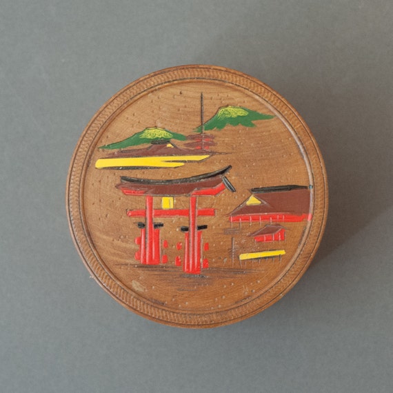 Set of vintage wooden coasters Japan handpainted mid by CLYDEhome
