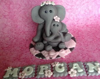 ELEPHANT CAKE TOPPER BAby shower cake topper safari mom and baby Fondant baby shower cake topper safari jungle animal edible cake topper